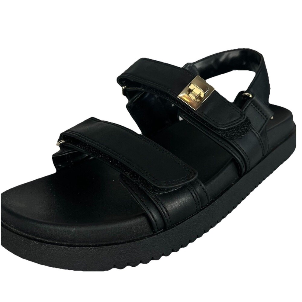 Women Black Platform Sandals Double Strap Gold Buckle Casual Comfort Size 81/2 - Picture 15 of 15